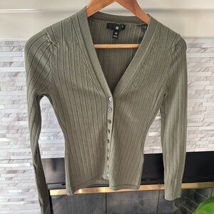 Ribbed Olive Green Cardigan